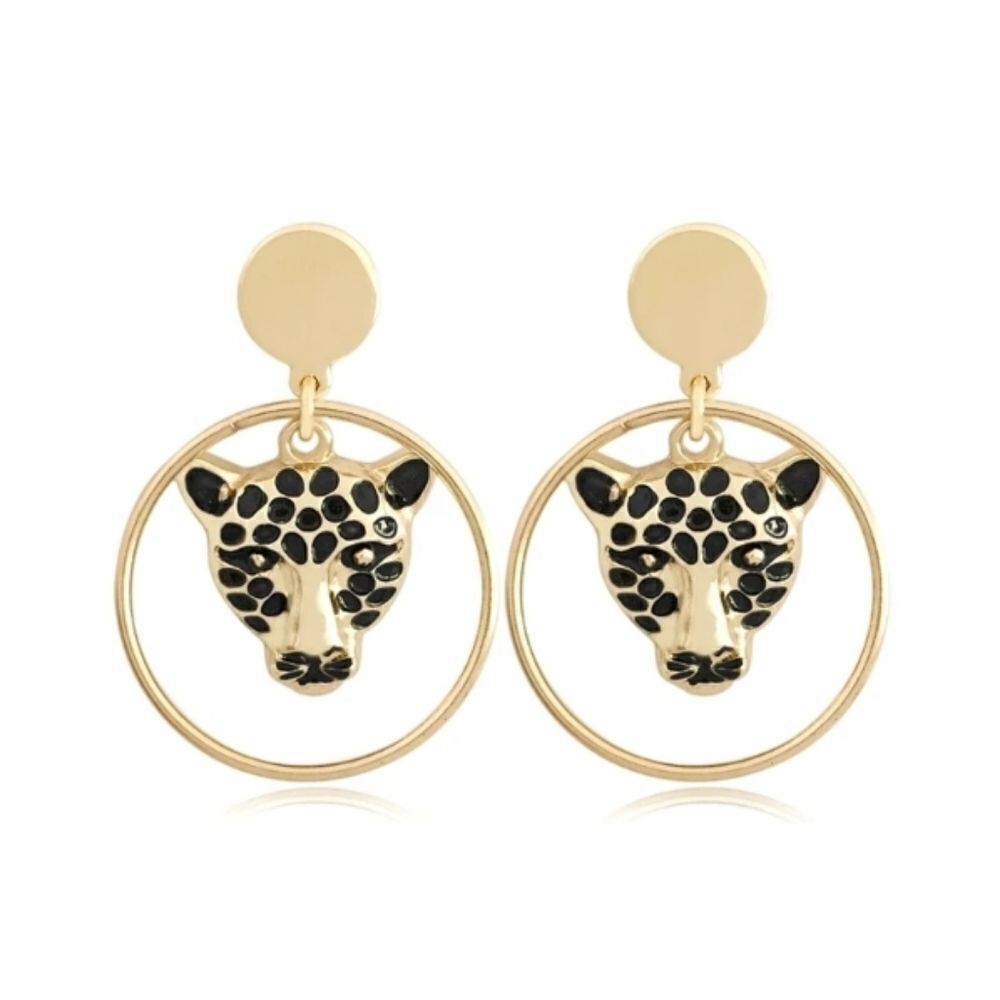 Gold Leopard Drop Dangle Hoop Earrings